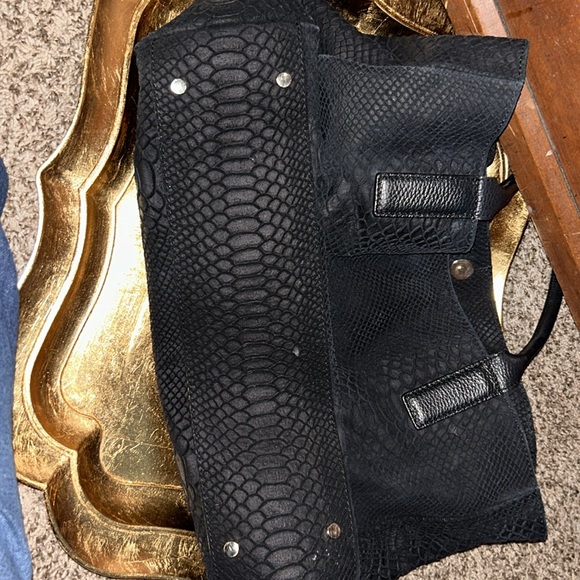 J. McLaughlin Black Suede Tote | Python Embossed | Leather Handles - Picture 9 of 10